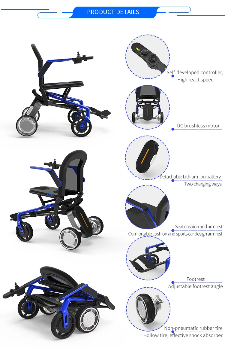 Ew-01 Blue Ultra Light Folding Power Wheelchair Easy Mobility Aids for Travel by Air